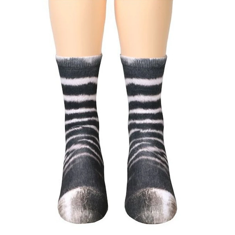 YELITE, новые носки с 3D принтом носки для взрослых в виде лап животных длинные эластичные дышащие носки унисекс с рисунком кота, собаки, лошади, зебры, свиньи, кошки - Цвет: zebra