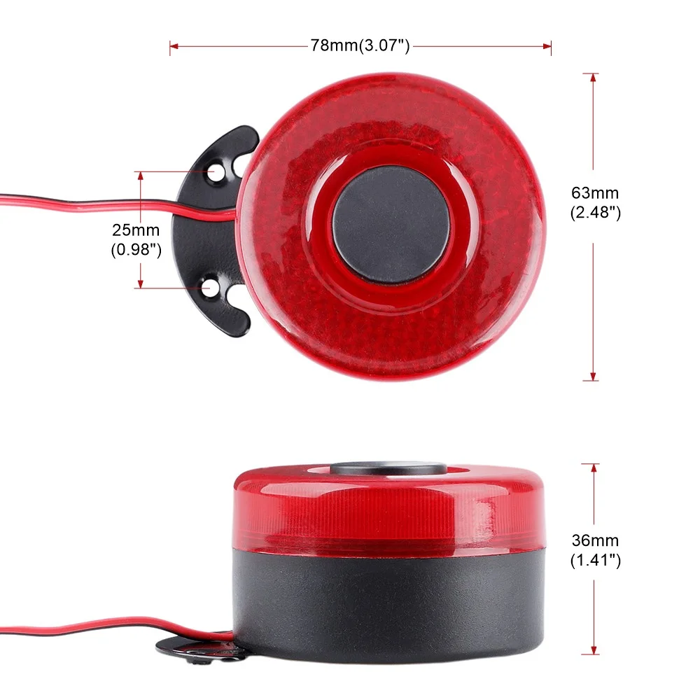 DC 12V-24V 105dB 경고음 역방향 비퍼 에어 경적 경고 사이렌, 6 사운드 신호 백업 알람 경적, 빨간색 LED 자동차 보트 트럭용