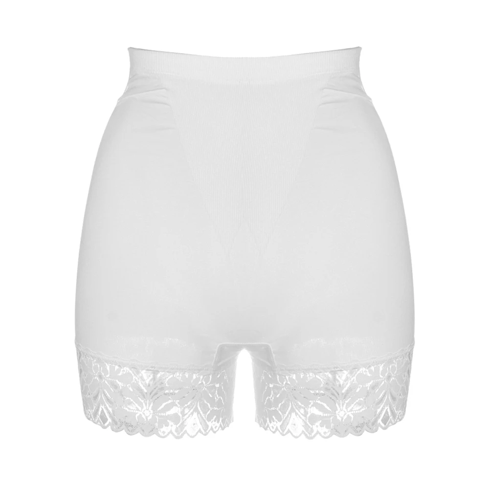 Women High Waist Lace Seamless Safety Pants Fashion Underwear Ice Silk Shorts Safety Slim Summer Beach Safety Pants - Цвет: Белый