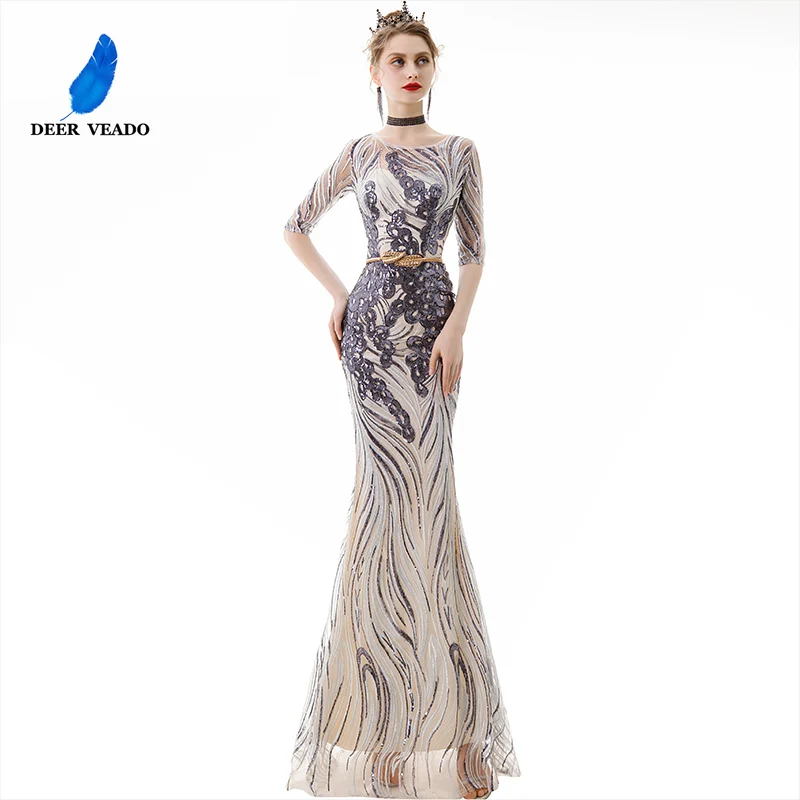 DEERVEADO сексуальное вечернее платье русалки длинное, с блестками торжественное платье вечернее платье De Soiree YS461