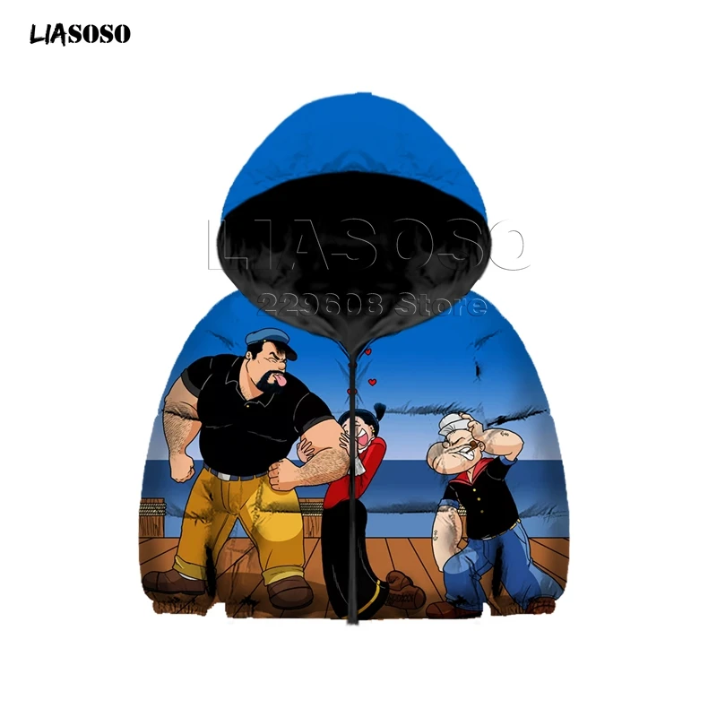 LIASOSO/Новинка; теплый зимний пуховик для мальчиков и девочек с забавным рисунком Popeye; куртка-пуховик в стиле аниме «мариновка Рик»; детский пуловер в стиле Харадзюку