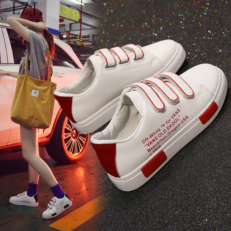 

LZJ New 2020 Ladies Spring and Autumn White Shoes Explosion Models Fashion Color Matching Velcro Decoration Girl Student Shoes