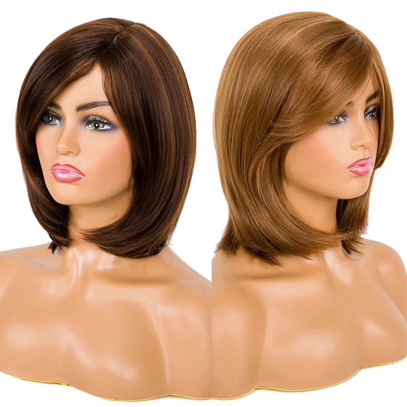 

Women Synthetic Hair Wigs Short Bob Hair cut Pixie Style Blonde Brown Color Side Part Straight Heat Resistant Fiber Wig