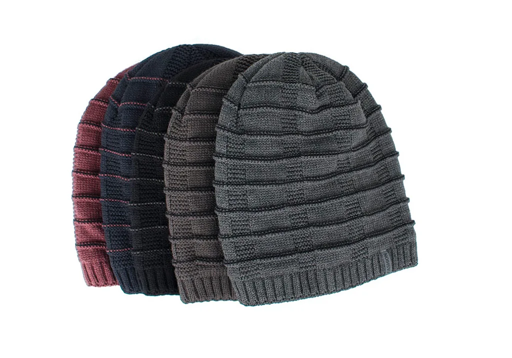 Fashion Staircase texture Winter Warm Knitted Hat Skullies Beanies For Men Women Bonnet Caps Gorros Male Solid Plus velvet Hat