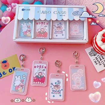 

Cute Bear Fruit Pattern Student School Card Cover Happy Planner Transparent Button Hanging Neck Chest Card Work Card Cover