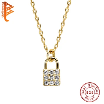 

BELAWANG 2020 Sparkling CZ 18K Gold Plated Luxury Lock Necklace 925 Sterling Silver Jewelry Gift for Women