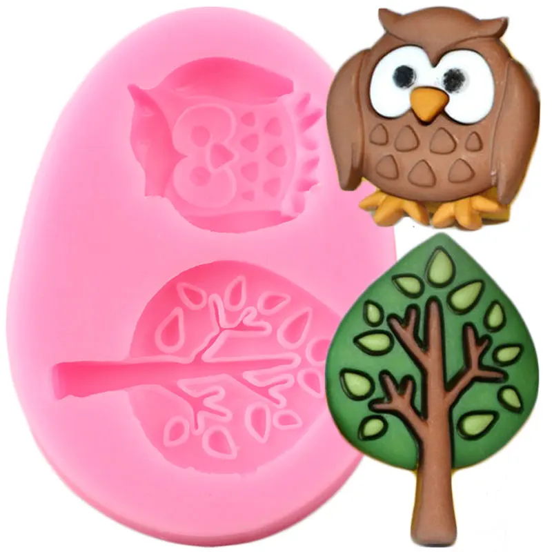 Woodland Owl Tree Silicone Mold DIY Cupcake Topper Fondant Cake Decorating Tools Candy Chocolate Gumpaste Soap Resin Clay Mould | Дом и сад