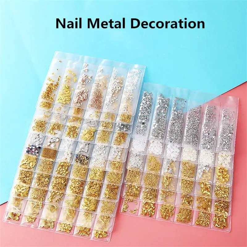 1 Pack Mix 3D DIY Hollow Metal Frame Nail Art Decorations Gold Silver Nail Rhinestone Pearl Rivet Manicure Accessories