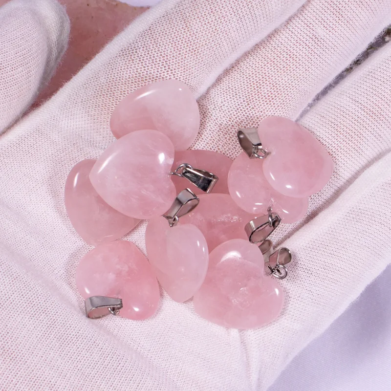 Natural Crystal Stone 20mm Heart Amethyst Rose Quartz Tiger's Eye Opal Crystal Pendants fit Chakras Necklace Jewelry  Making