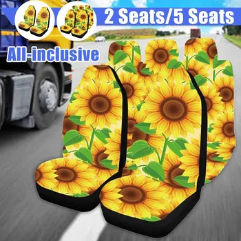 

Car Seat Cover Breathable Wear-resistant Sunflower Print Seat Case Protector Polyester Fiber Car Full Front Seat Cover