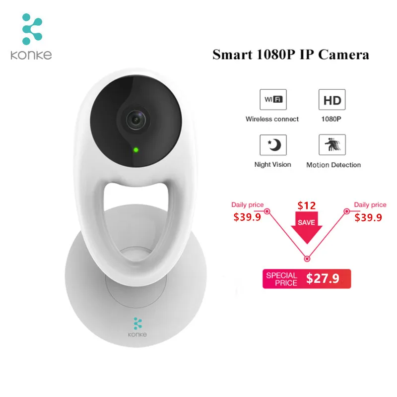 

Konke Smart Camera Webcam IP Camera Baby Security Monitor Home Surveillance Camera 1080P HD WiFi Night Vision