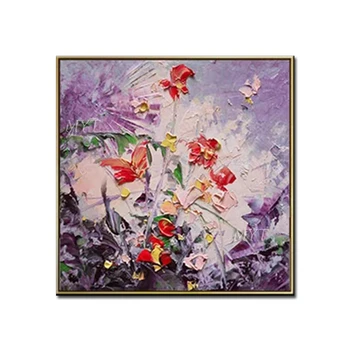 

Unframed Pink 2 Colors Flowers Abstract Modern Handmade Colorful Abstract Oil Painting on Canvas For Home Decorative Wall Art