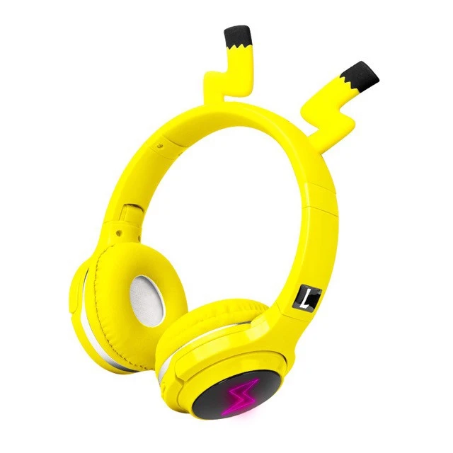 Cute Pikachu Kids Bluetooth 5 0 Headset LED Headphones support SD Card Audio Cable Headphone for Boy Girl Children Headphones