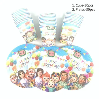 

60pcs/lot Cocomelon Theme Party Disposable Tableware Cocomelon Birthday Baby Shower Sets Children Party Decoration Supplies