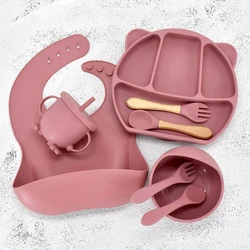 Plato de grado alimenticio para niños, vajilla con ventosa, tazón, accesorios de alimentación, 8/9/11 unids/set/juego para bebés