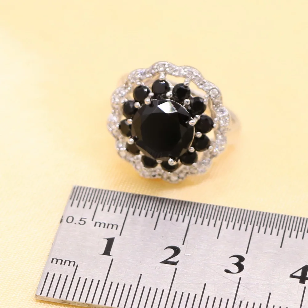 XUTAAYI новые круглые черные камни 925 Серебряные Ювелирные наборы для женские серьги браслет кольца ожерелье кулон подарочная коробка