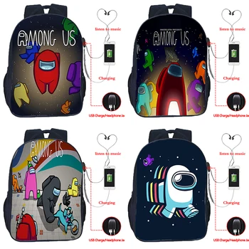 

Among Us Game USB Charging Backpack Women Men Multifunction Laptop Backpack School Daily Travel Bags for Boys Girls
