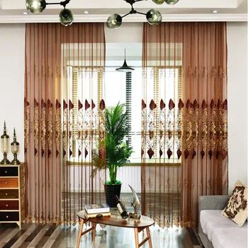 

European Embroidered Voile Curtain for Living Room Luxury Delicate Lace bottom Drape Panels M139C