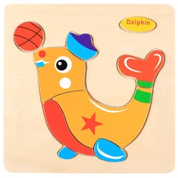 Wooden Cartoon Animal Jigsaw Puzzle Board Game for Children - Montessori Educational Toy (Dolphin)
