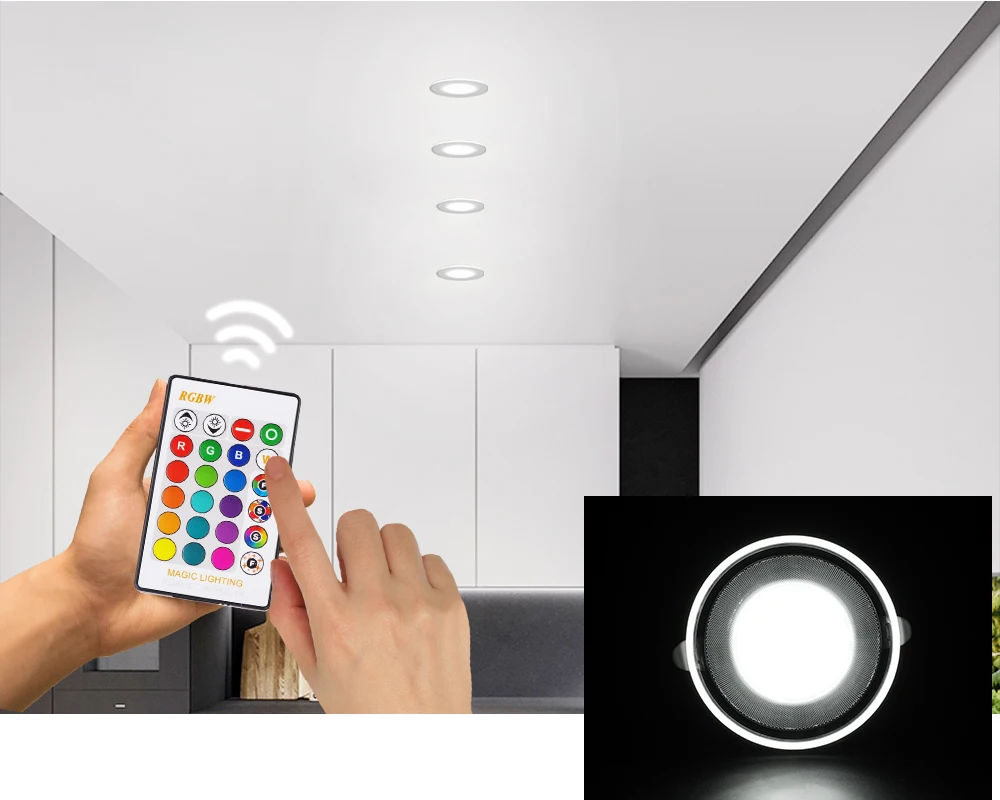 LUCKY LED Downlight Dimmable 220v 110V Round Led Spot 5W 7W RGB Led Recessed Ceiling Down Light for Room with IR Remote Control