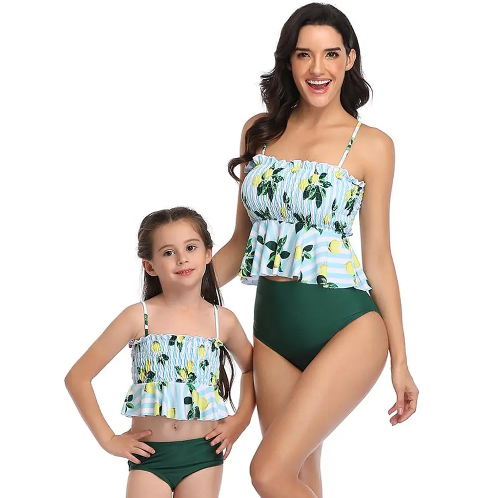 Пикантные купальные костюмы из двух предметов с принтом для мамы и дочки; одинаковые купальные костюмы для девочек; женские купальные костюмы на бретельках; Новинка года