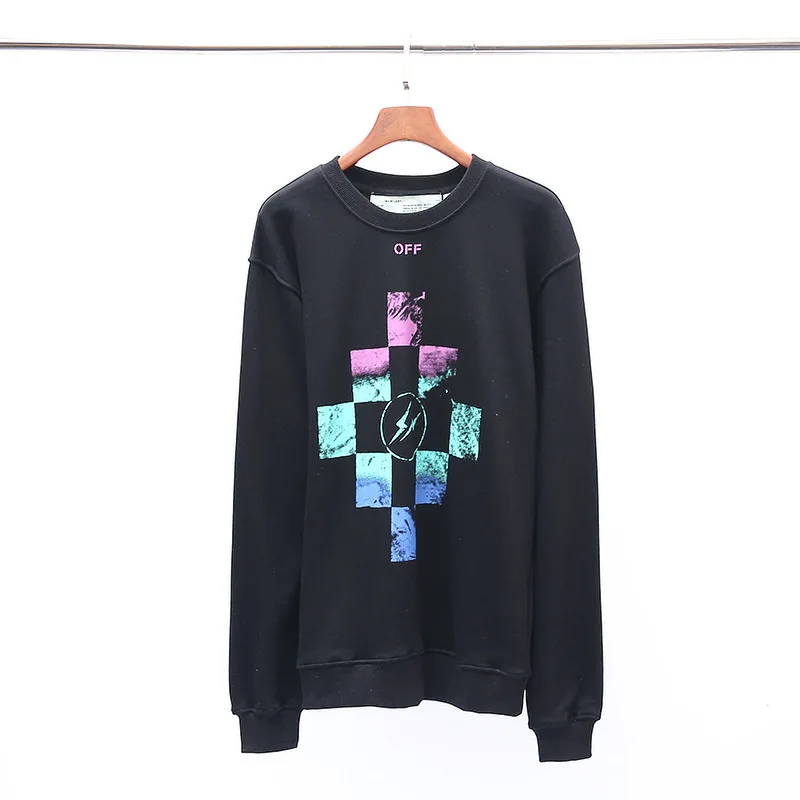 Off-white Street gradient rainbow lightning граффити стрелка круглый вырез тонкая секция спортивная женская мужская Толстовка