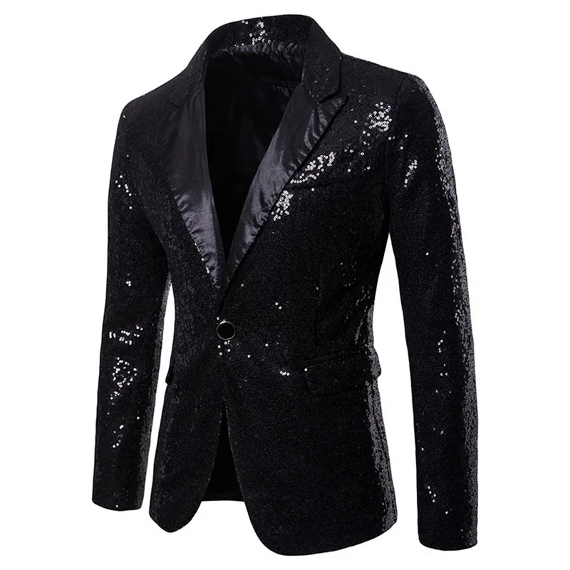 Mens Sequins Suit Blazer Jacket Male Slim Thin Club Stage Blazer Formal Wedding Brand Shiny Glitter Embellished Blazer