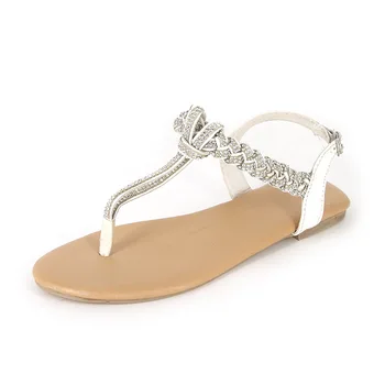 

Summer New Sandals for Women Flat Large Size Rhinestone Chain Wild Fashion Ladies Beach Shoes Beautiful Crystal Party Sandal