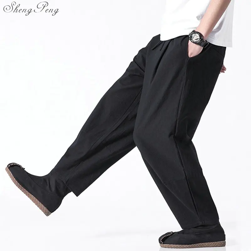 Традиционные китайские Мужские штаны, хлопковые модные китайские повседневные штаны, Мужские штаны-шаровары, свободные мужские брюки V1831