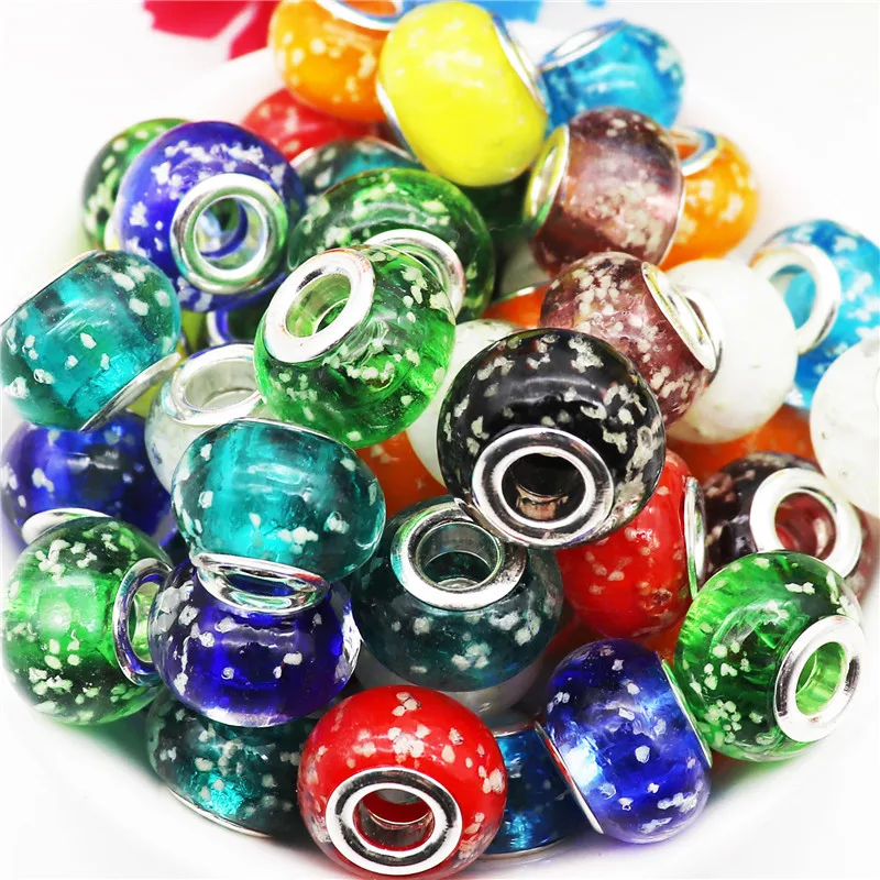

10Pcs New Color Luminous Glass Large Hole European Murano Beads Fit Pandora Bracelet DIY Necklace for Women Hair Jewelry Making