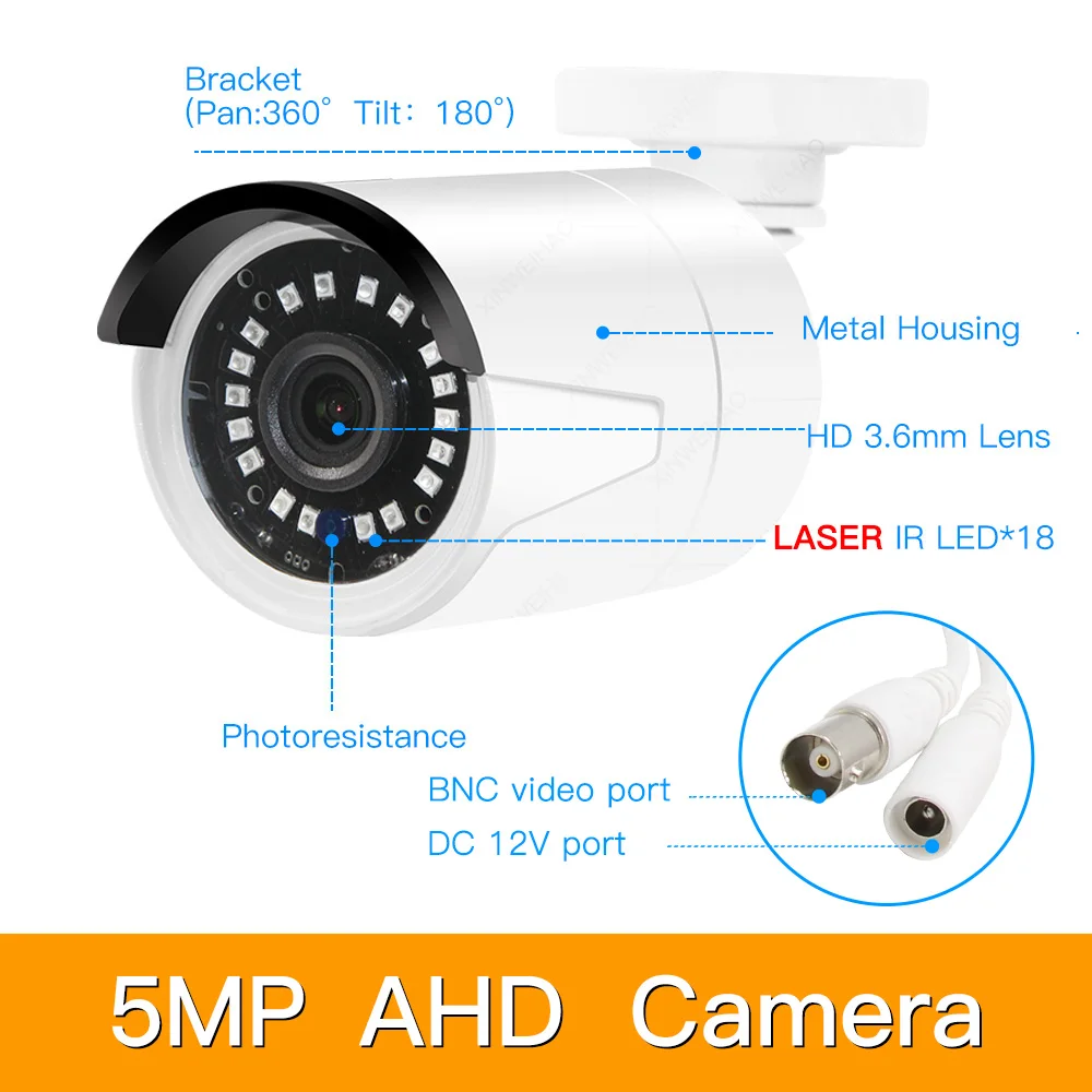 4ch 5MP AHD комплекты CCTV системы видеонаблюдения безопасности Гибридный DVR наружный металлический bulllet AHD камера видеонаблюдения P2P XMEYE 5MP комплекты
