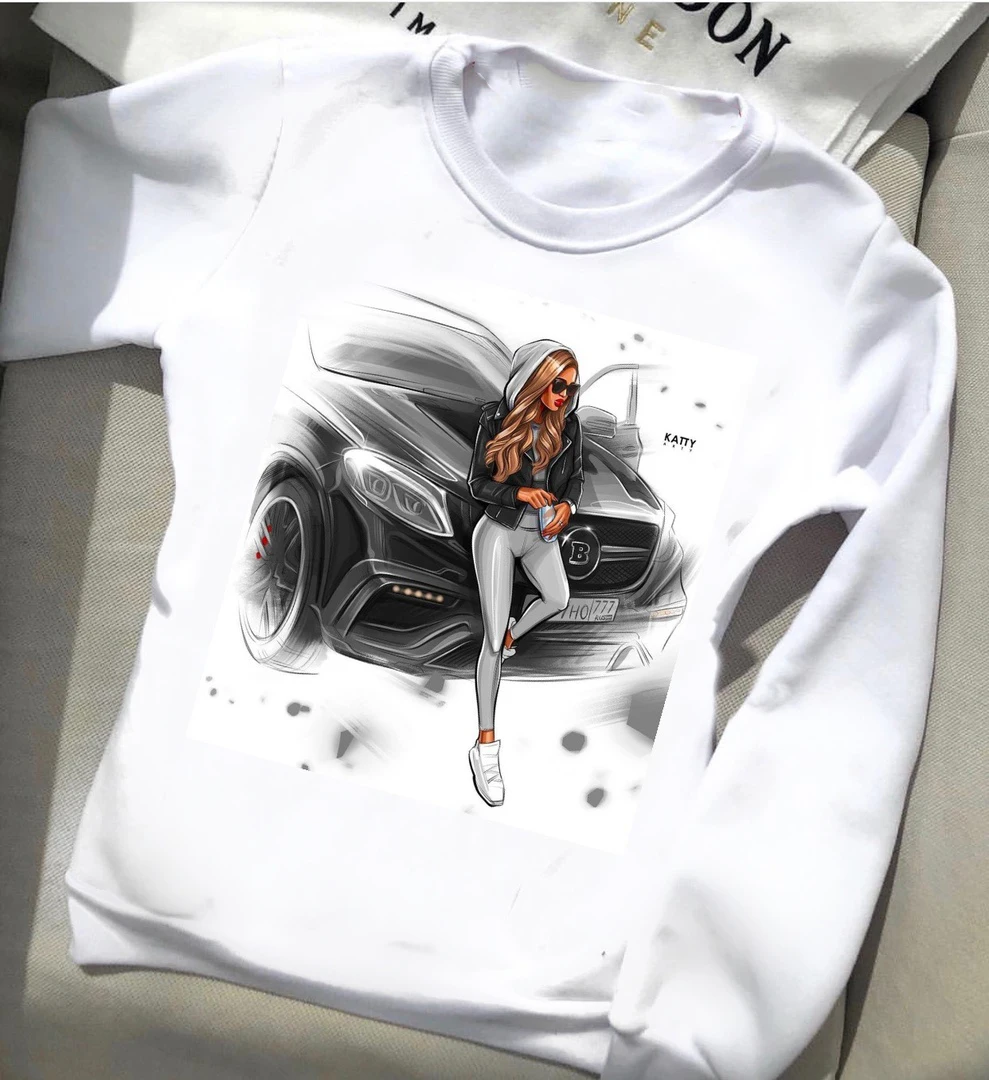 P1857D-White-WM Женский белый топ с рисунком из мультфильма, Женский Осенний хлопковый топ с длинным рукавом - Цвет: P1857D-White-WM