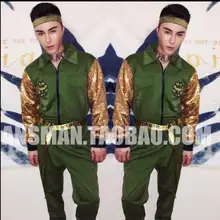 S-6XL! певец бара и ночного клуба ослепил цвет золотой хип-хоп комбинезон военная форма