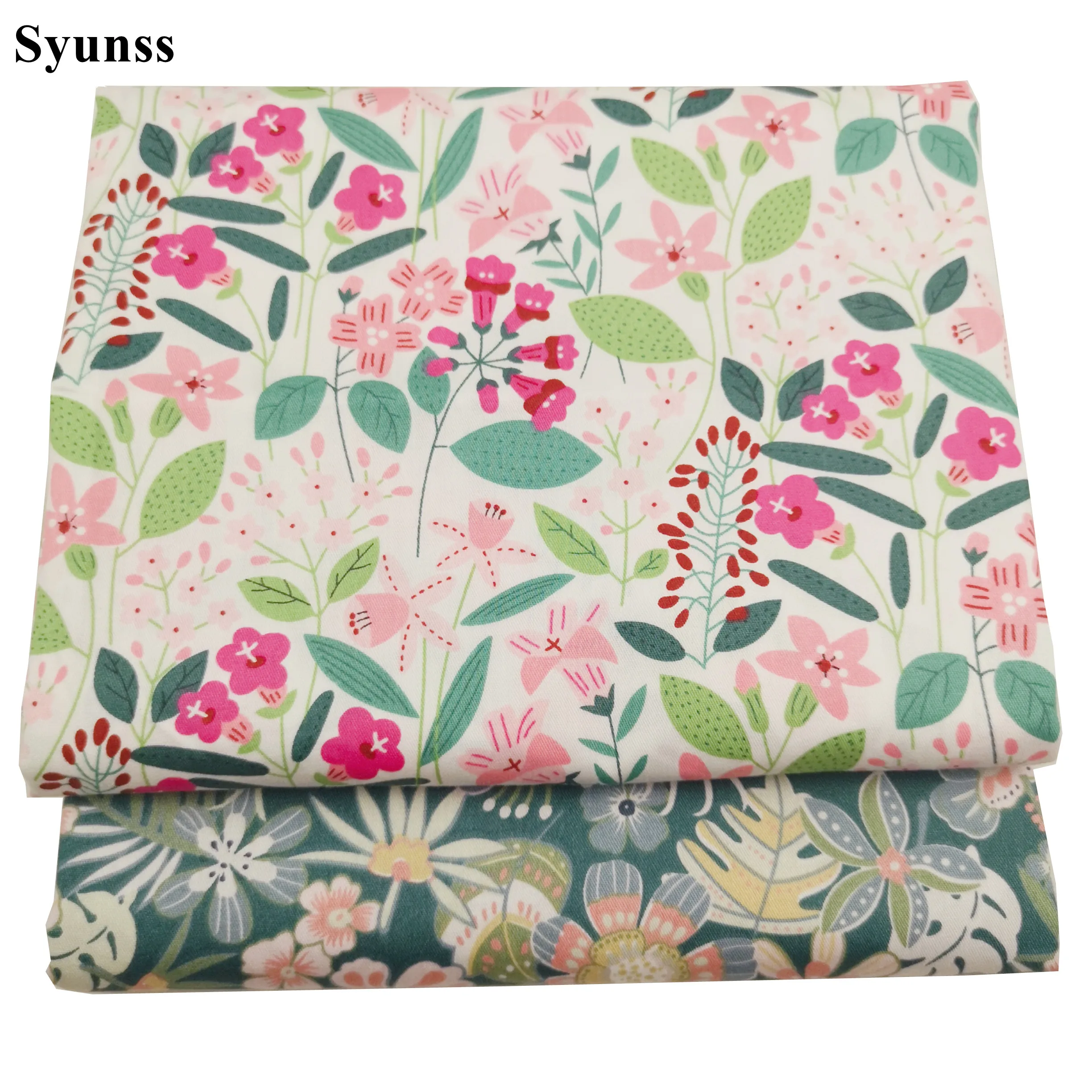 Syunss Новый розовый зеленый цветочный принт хлопковая ткань для Diy лоскутное