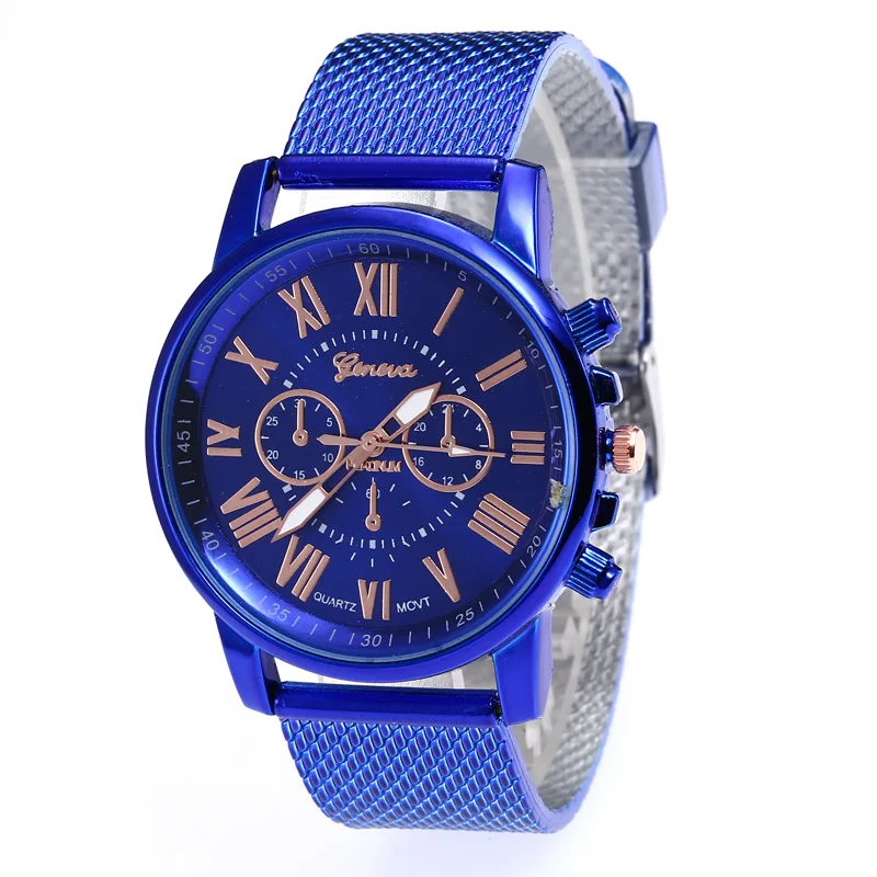 

Hot Selling Geneva Men Mesh Belt Watches Three Eye Double-Layer Roman Numerals Measuring Quartz WOMEN'S Watch