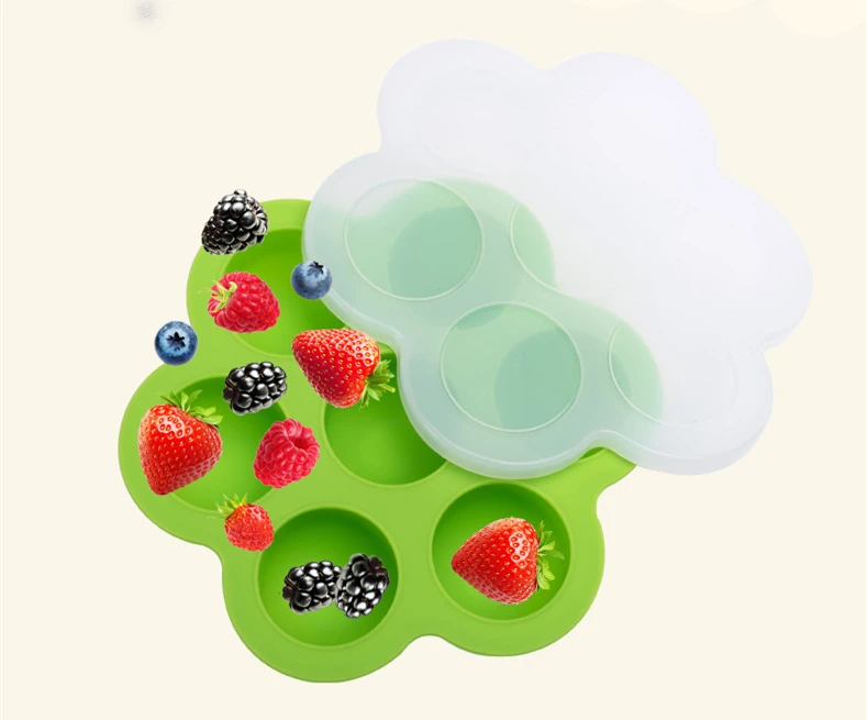 Multifunction Safety Silicone Baby Infant Flower Lattice Food Container Fruit Storage Box Freezer Tray Cup Cake Mold