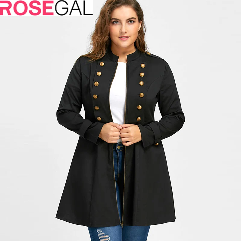 ROSEGAL размера плюс, Женский Тренч, двубортный, расклешенный, длинный, пальто, осень, для девушек, тонкий, более размера d, женская верхняя одежда, пальто