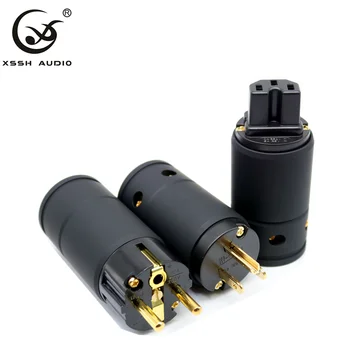 

Audio Grade Black Metal Shell Gold Plated Pure Copper High Performance Female Male 3 wire Grounding US EU IEC AC power plug