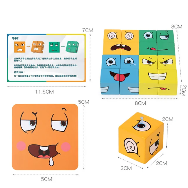 Kids Face Change Cube Game Montessori Expression Puzzle Building Blocks Toys Early Learning Educational Match Toy for Children 6