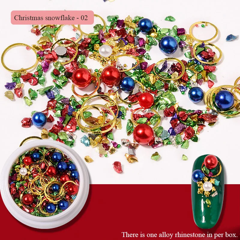 Snowflake 02 BQAN 1 Box Christmas Nail Art Rhinestones Sequins with 1 Pc Alloy Decor Christmas Tree Christmas Elk Christmas Snowman Nail Tool - Цвет: Snowflake 02