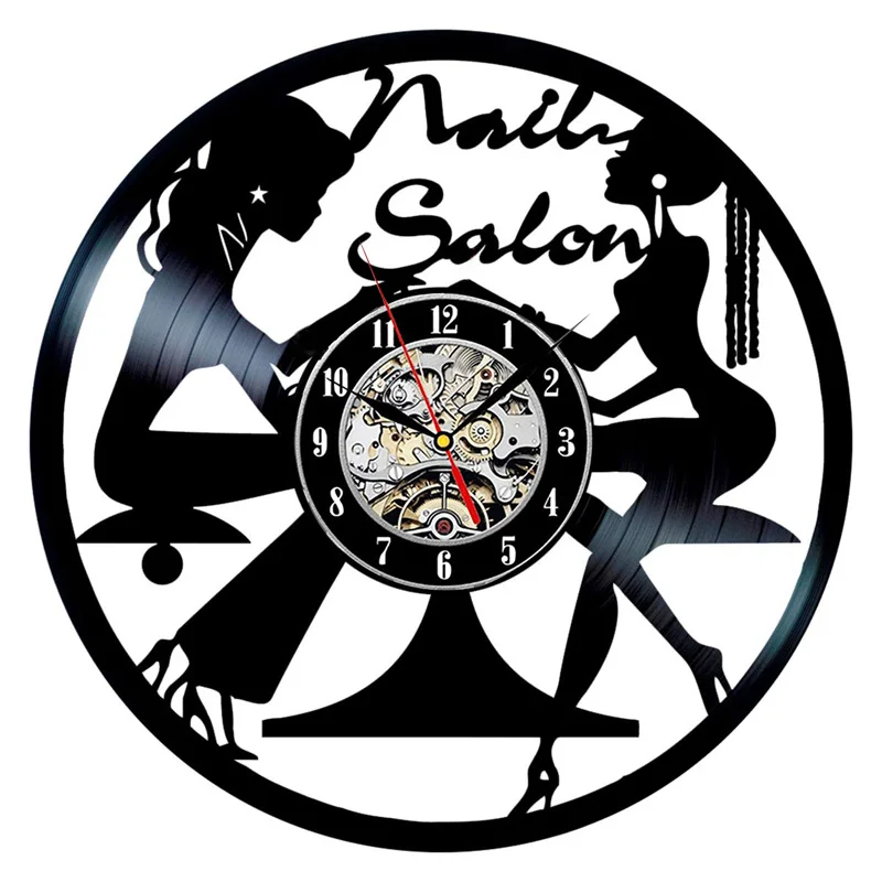 Nail Salon Vinyl Record Wall Clock Modern Design Nail Art Manicure Studio Vinyl Clocks Wall Watch Beauty Salon Wall Sign Decor