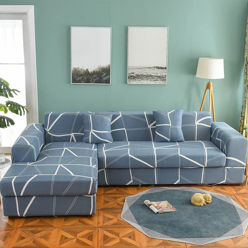Диванных чехлов для гостиной диван 1/2 шт. Геометрический плед Секционные чехлы Набор эластичных чехлов для диванов 1/2/3/4 Seater - Цвет: Blue-Gray