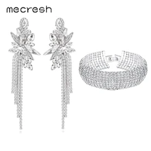 Mecres кристалл цветок форма свадебные кисточкой серьги браслет наборы роскошный серебряный цвет Свадебные Ювелирные наборы для женщин EH1624+ SL341