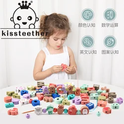 Kissteether Cuentas de madera con letras y números para niños, accesorios de joyería hechos a mano, cuentas de madera sueltas, Color Macaron, 80 piezas