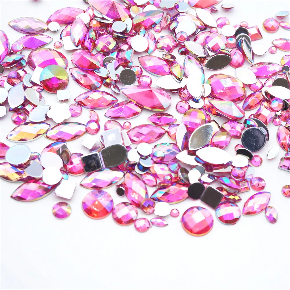 Mixed 300pcs Crystal Clear AB Rhinestones DIY Non Hotfix Flatback Acrylic  Nail Stones Gems For 3D Decorations - AliExpress