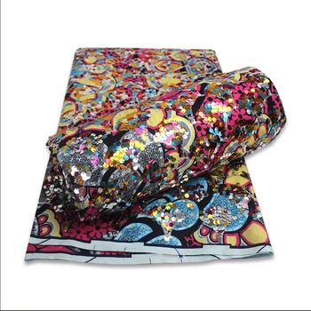 

High Quality African Real Wax Fabric with Sequin Embroidery Africa Wax Fabrics 6 Yards Ankara Nigerian Cotton Fabric YXL-47