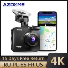 AZDOME – Caméra de tableau de bord avec double objectif pour voiture, système avec enregistreur DVR, GPS, WiFi, FHD 1080P, avant + VGA intégré, vision nocturne, 4K 2160P, GS63H 