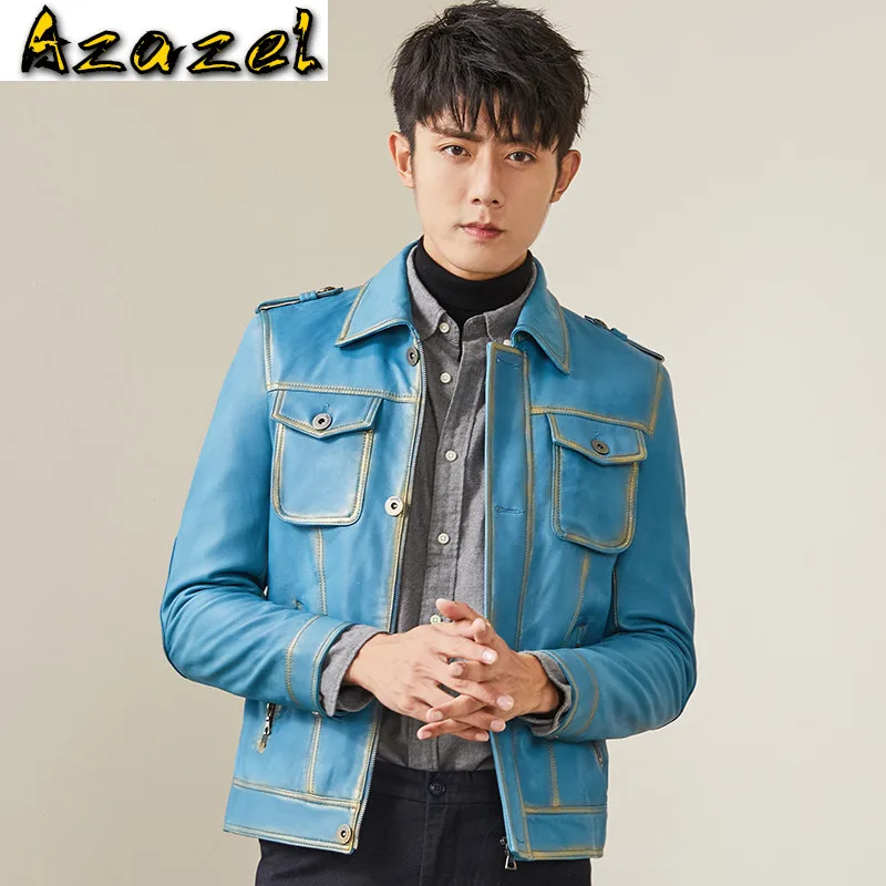 

Azazel Leather Jacket Sheepskin Genuine Leather Coats Men Korean Short Spring Autumn Leather Jackets MG-1840016 YY283