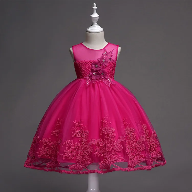 rose red Skyyue/платье с цветочным узором для девочек элегантные Детские вечерние платья розового, синего, белого, бордового цвета кружевные платья с бантом для свадебного причастия для девочек 1026 - Цвет: rose red