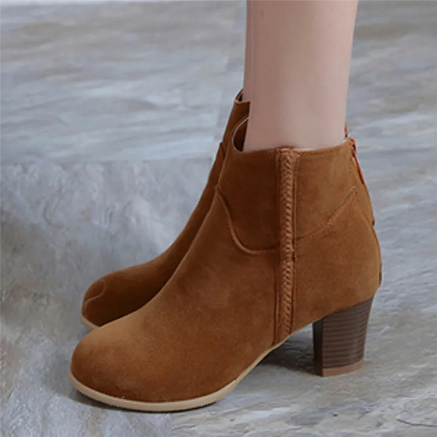 

Bootee Woman 2019 Ankle Boots Slip On Cut Out Stacked Block Heel Casual Shoe Casual Booties Female Boots For Winter Plus Size Y8